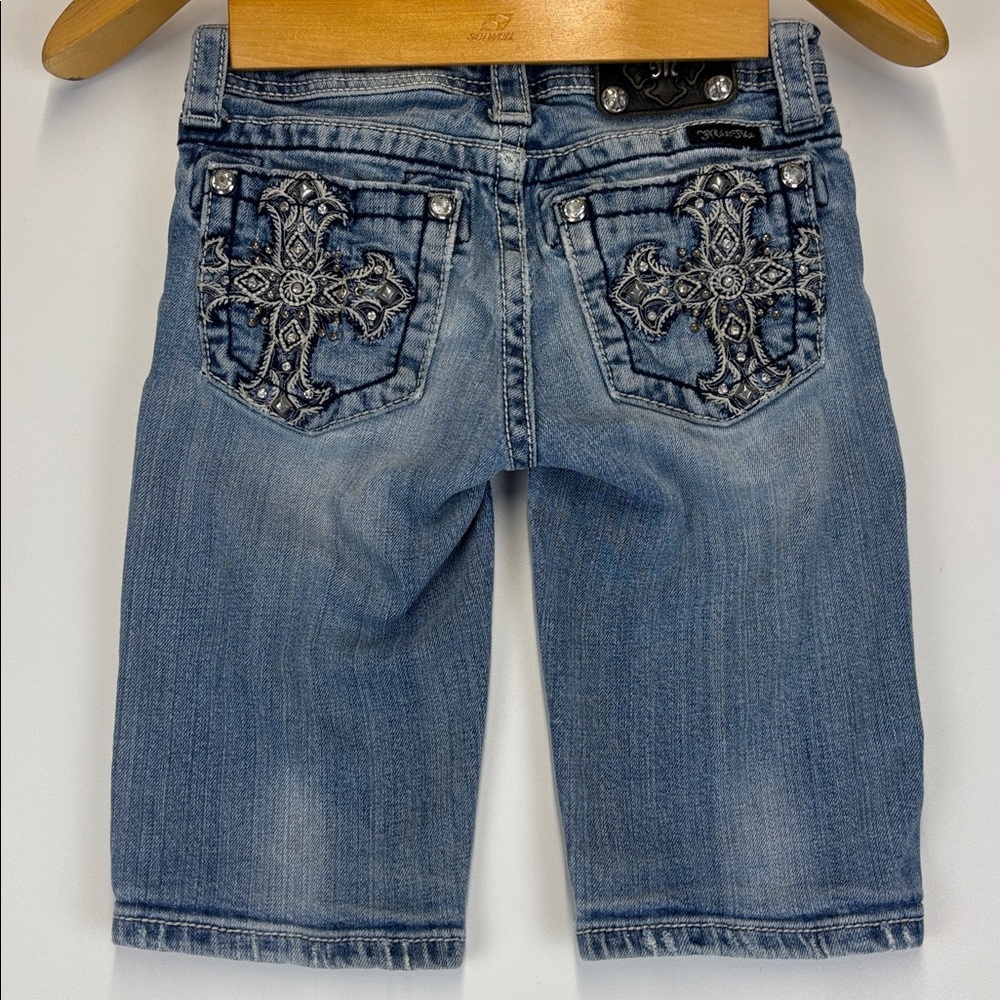 MISS ME Kids Bermuda Jean Shorts Embroidered Cross Back Pockets Size 12